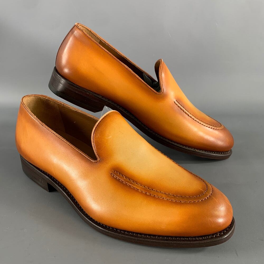 KLEIN EPSTEIN & PARKER Size 9 Brown Tan Distressed Patent Leather Loafers